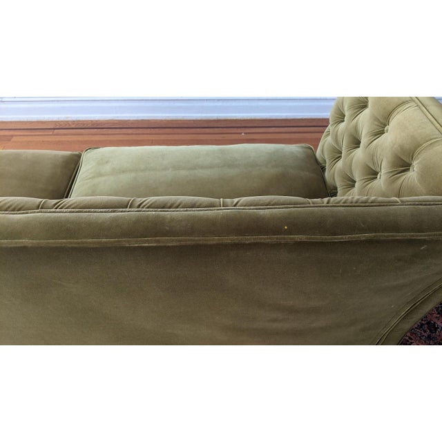 Wood Olive Green Velvet Tufted Sofa For Sale - Image 7 of 8