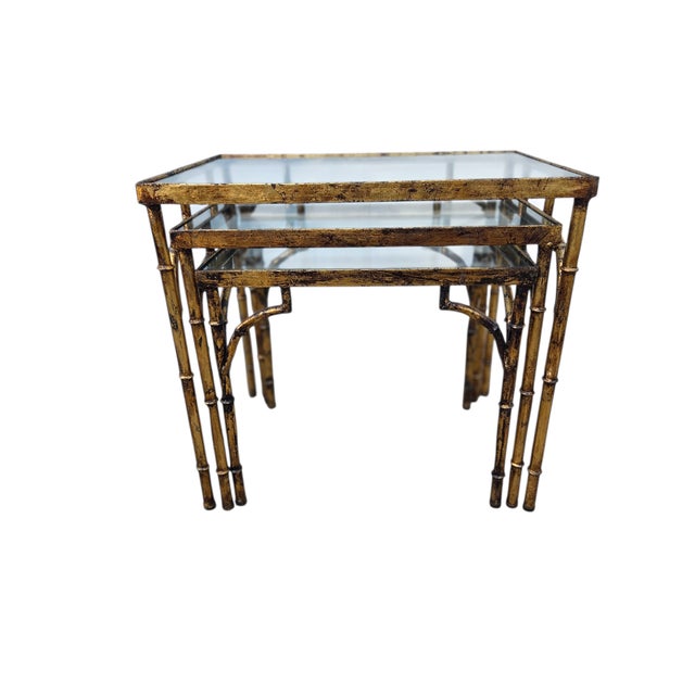 Vintage Faux Bamboo Italian Regency Nesting End Table Gold Gilt Maison Style For Sale - Image 9 of 15