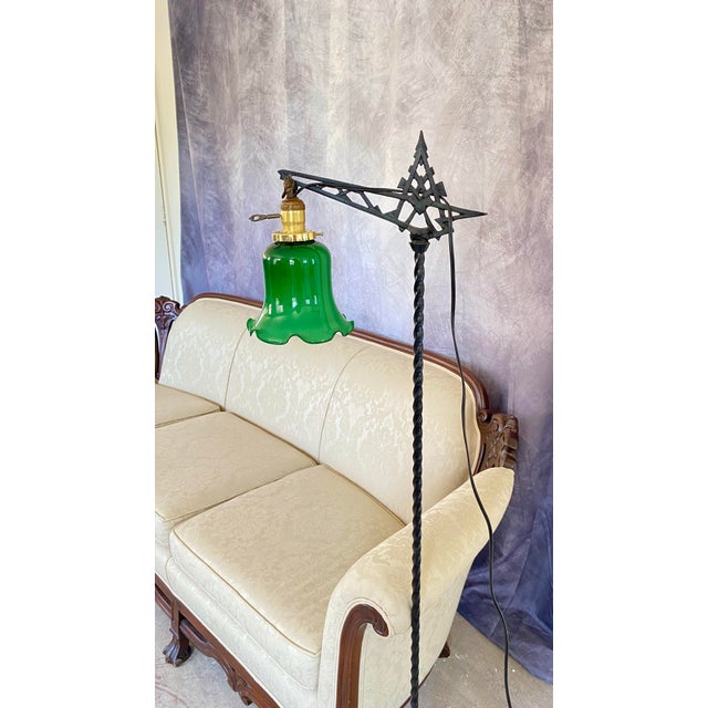 Vintage Art Deco Floor Lamp With Green Glass Tulip Shade For Sale - Image 14 of 15