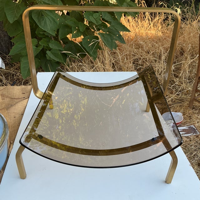 MCM Brass and Glass Modern Fireplace Wood Holder For Sale - Image 11 of 16