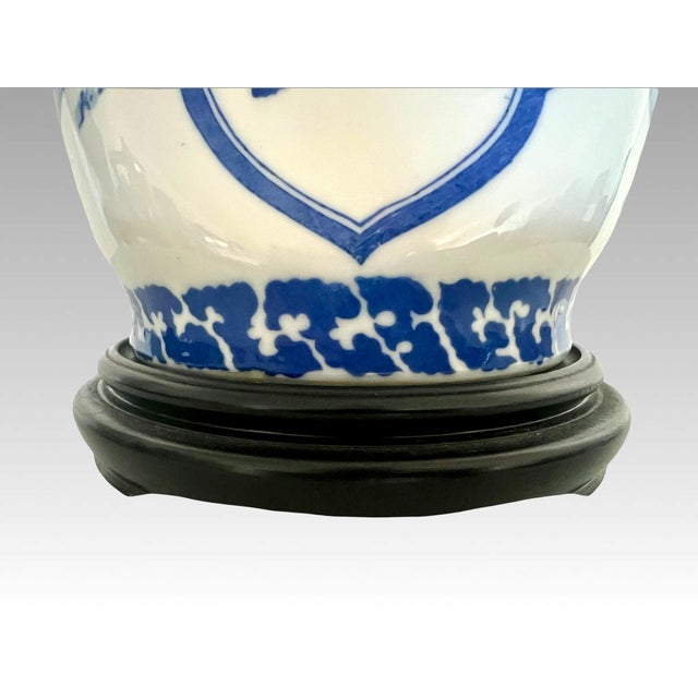 Wood Vintage Chinese 'Opium Pillow' Blue and White Porcelain Bedside Lamp / Table Lamp For Sale - Image 7 of 10
