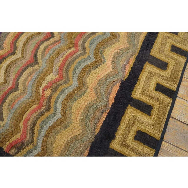 1890s Multicolor Geoemtric Antique American Hooked Rug 4'2"x4'10" Woven Wool Carpet For Sale - Image 11 of 12
