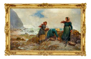 Robert Farren, Yorkshire Flither Pickers, 19th Century, Oil Painting, Framed
