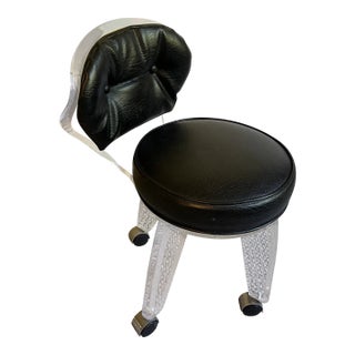 Black Upholstered Lucite Rolling Accent Chair For Sale