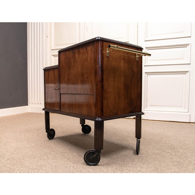 Brown Cocktail Bar Trolley with Saint-Louis Crystal Decanters and Glasses, 1930s, Set of 17 For Sale - Image 8 of 16