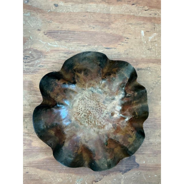 Vintage Scalloped Copper Decorative Bowl For Sale - Image 4 of 15