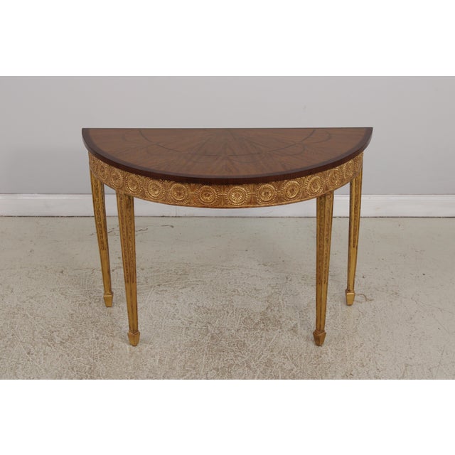 Approx: 20 Years Old Carved Details High Quality Construction Gold Gilt Base w. Red Rub Gorgeous Inlaid Satinwood Top...