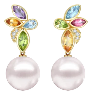 Kai 2.88ctw Multi Gemstone & Daimond Pearl Convertible Drop Earrings, A Pair
