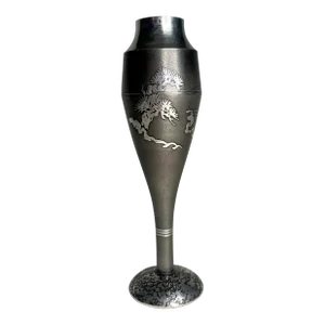 Vintage Japanese Satsuma Tinware Pewter Vase by Iwakiri Bikodo