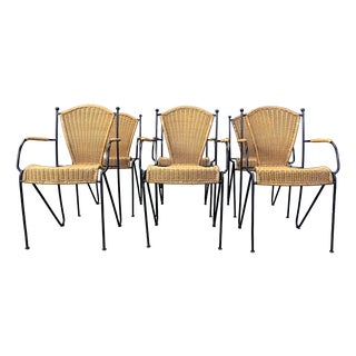 Wicker Chairs from Frederick Weinberg, 1960s, Set of 6 For Sale