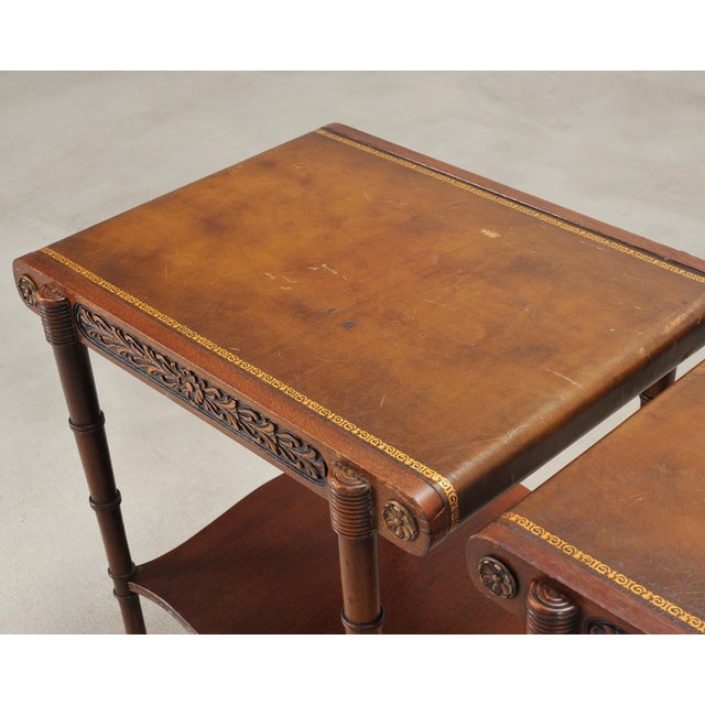 Wood Pair of Regency Style Mahogany Leather Top Drink Side Tables For Sale - Image 7 of 18