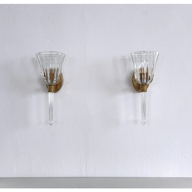 Vintage Italian Wall Sconces in Murano Crystal Glass and Brass, 1990s, Set of 2 For Sale - Image 13 of 18