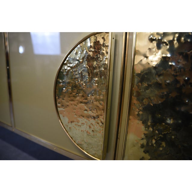 Italian Birch Sideboard Embellished with Gold Murano Glass and Brass Handles This exquisite Italian birch sideboard is a...
