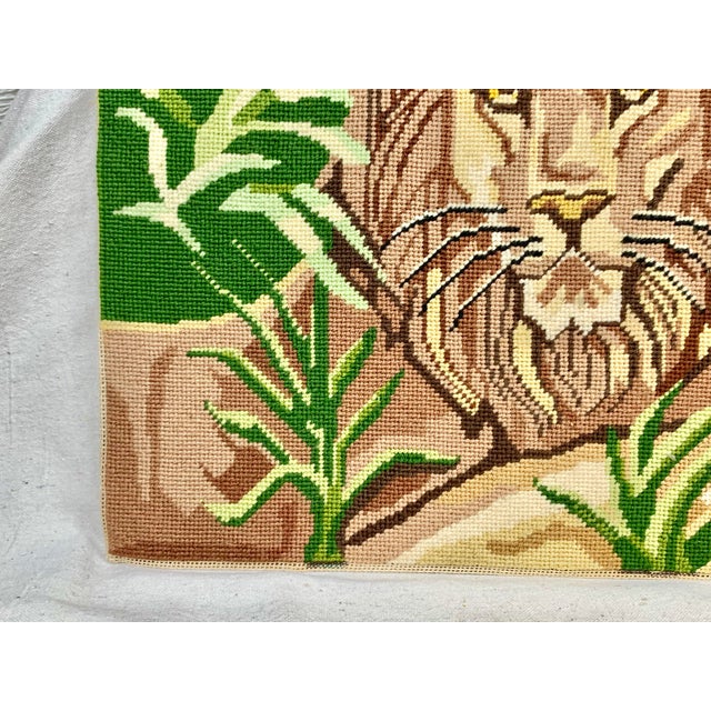Textile Vintage Handmade Lion Needlepoint For Sale - Image 7 of 12