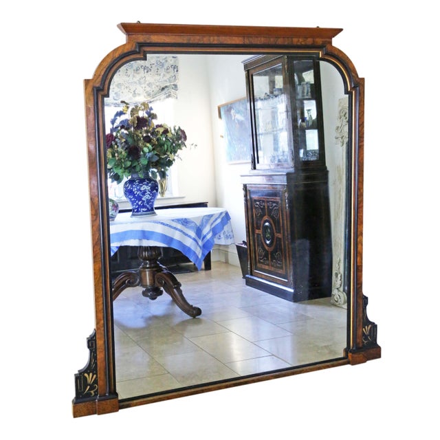 Large Antique Aesthetic Movement Burr Walnut and Ebonised Overmantle Wall Mirror, 1880s For Sale - Image 9 of 9