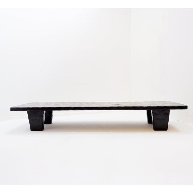 Large Coffee Table in Black Hammered Wood For Sale - Image 4 of 12