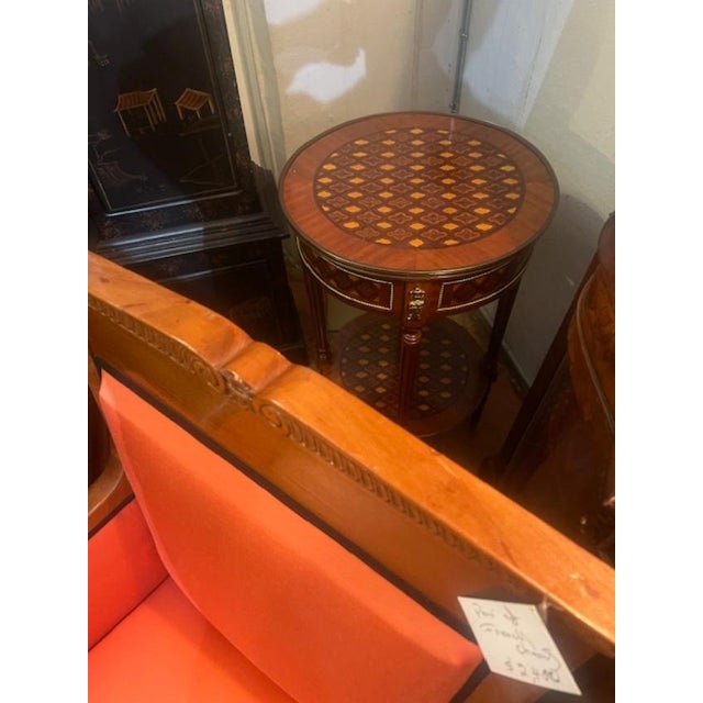 Brass Pair of Mahogany and Brass French Style Round Tables For Sale - Image 8 of 8