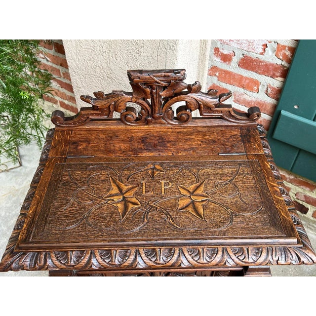 Antique French Altar Lecturn Gothic Bible Box Podium Sacristy Cabinet Carved Oak For Sale - Image 18 of 18