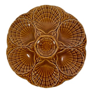1920s French Sarreguemines Gold Majolica Oyster Plate For Sale