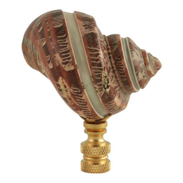 Mother of Pearl Spiral Shell Lamp Finial on Brass Hardware For Sale