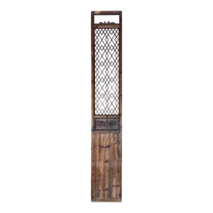 Chinese Vintage Geometric Pattern Tall Wood Floor Panel Screen