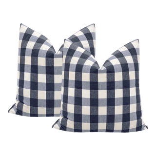 22" Navy Blue Country Check Pillows - a Pair For Sale