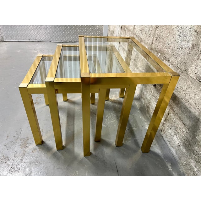 Gold 1960s Mid Century Brass Anodized Aluminum Nesting Tables (Set of Three) For Sale - Image 8 of 12