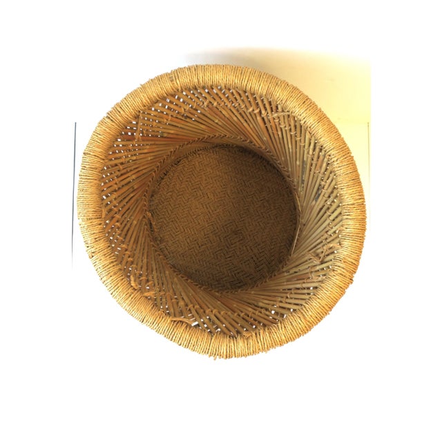 Wicker Pencil Reed Stool or Side Drinks Table With Glass Top For Sale - Image 12 of 12