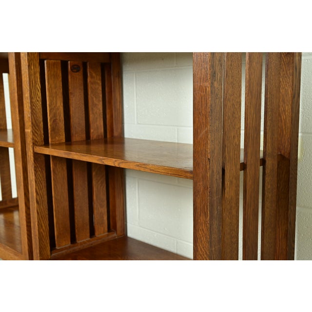 Stickley Mission Oak Arts & Crafts Slatted Tall Bookcase For Sale In South Bend - Image 6 of 11