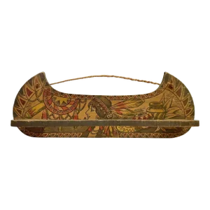 Early 1900s Pyrography Canoe Shaped Tie Holder