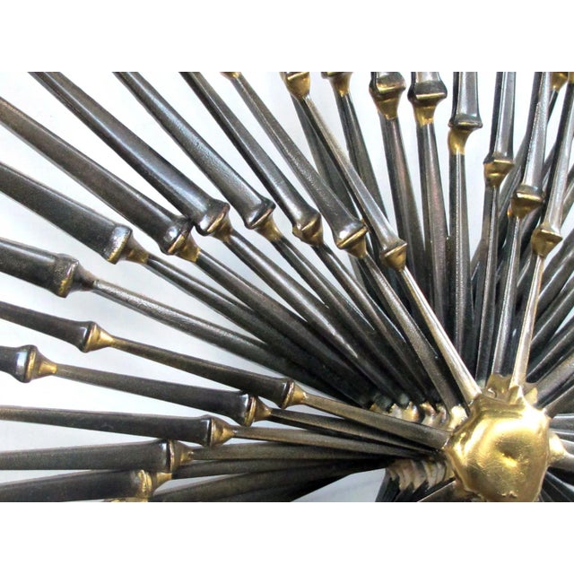 Metal 1960s Vintage Ron Schmidt Iron and Brass Pinwheel Sunburst Nail Wall Sculpture For Sale - Image 7 of 12
