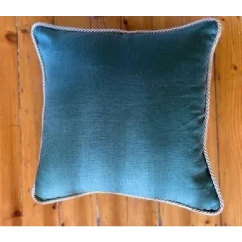 Hunter Green Linen Pillow with Cording 20" x 20" Feather Down Fill Hidden Zipper in Back