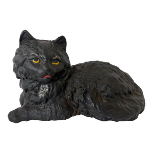 1950s Iron Art Co. Cast Iron Black Cat Doorstop With Red Bow