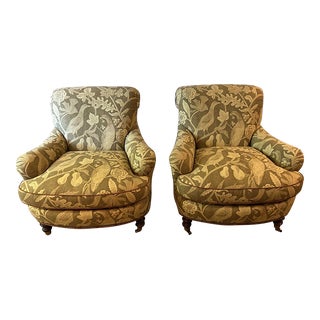 Pair of Custom Sherrill English Chairs With Schumacher Fabric For Sale