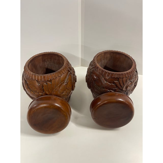 Wood Antique Hand Carved Wooden Hollow Drum-Shaped Chinese Garden Stools—A Pair For Sale - Image 7 of 16