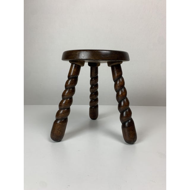 Wood Mid-Century Modernist French Brutalist Wood Turned Tripod Stools, 1950s, Set of 2 For Sale - Image 7 of 18