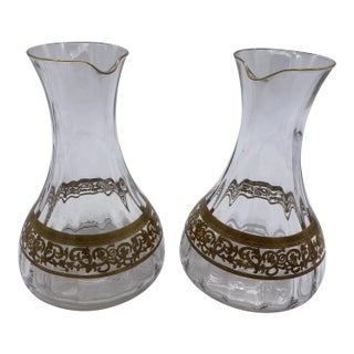 1930s Czechoslovakia Moser Art Glass Pitcher Set With Gold Leaf Accents- a Pair For Sale
