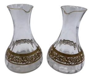 1930s Czechoslovakia Moser Art Glass Pitcher Set With Gold Leaf Accents- a Pair