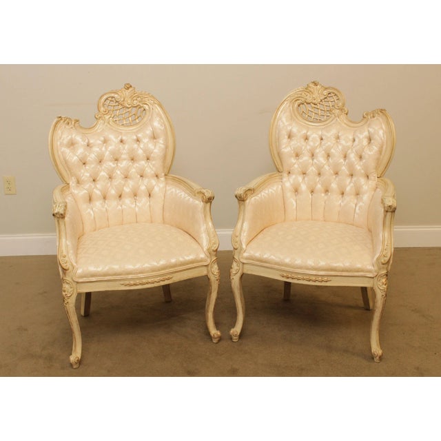 High Quality Vintage Carved Solid Wood, Painted Frame, Custom Upholstered Armchairs