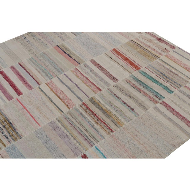 Rug & Kilim’s Patchwork Kilim Square Rug in Polychromatic Stripes
