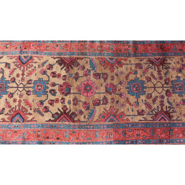 Antique Persian Hamadan Long Runner With Geometric Motifs in Light Camel Field For Sale - Image 10 of 13