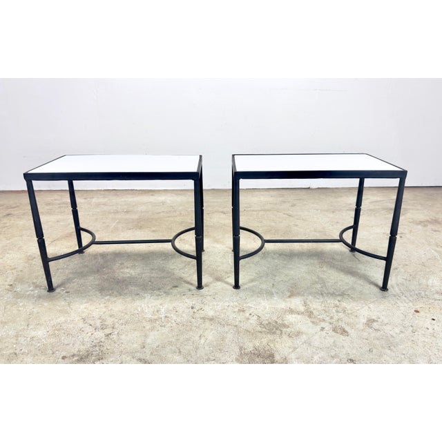 Mid Century Modern Wrought Iron & Milk Glass Small Side Tables—a Pair For Sale - Image 12 of 12