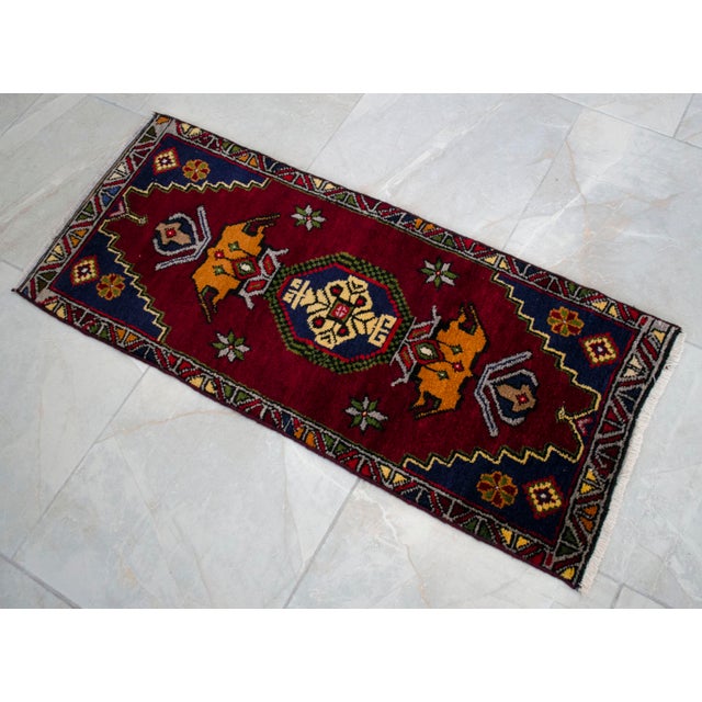 Textile 1970s Hand Knotted Turkish Small Rug Decorative Mat for Bathroom -Kitchen and Entryway- 18'' X 42'' For Sale - Image 7 of 9