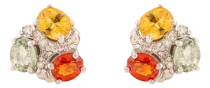 September Birthstone Multi Sapphire & Diamond Cluster Stud Earrings- A Pair