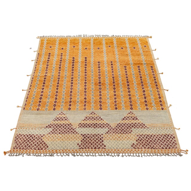Contemporary Moroccan Style Geometric Wool Area Rug in Saffron, Ochre & Burgundy For Sale - Image 9 of 12