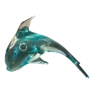 1980s V Nason Murano Italy Blue Sommerso Arched Art Glass Dolphin