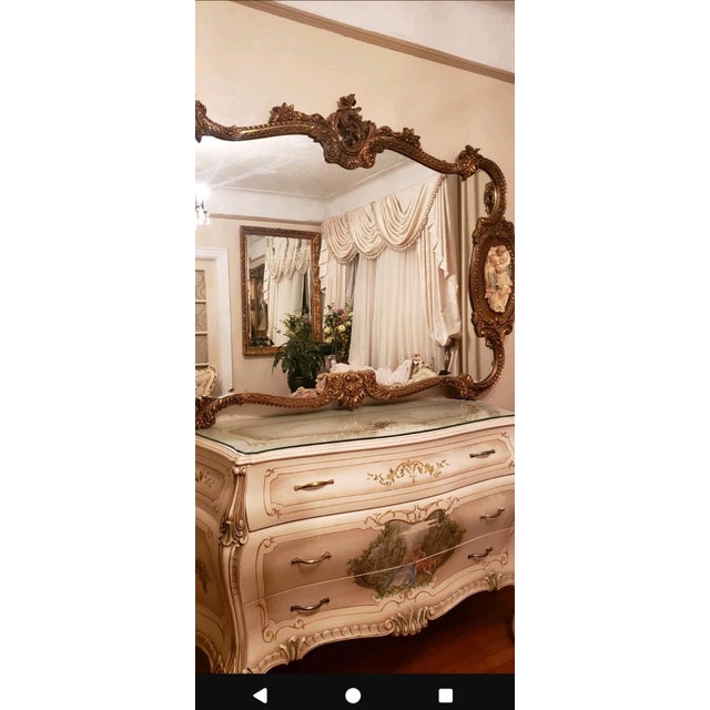 Ceramic Vintage French Italian Rococo Louis XV Gold Wall Mantle Mirror Porcelain Figures For Sale - Image 7 of 7