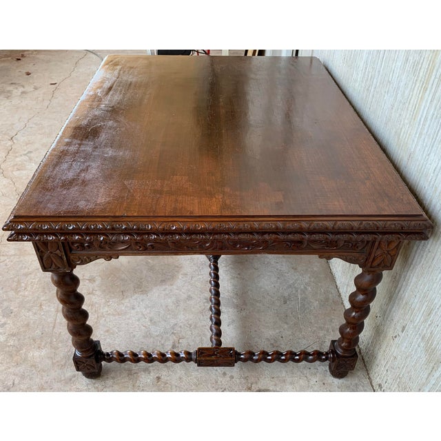 19th Spanish Baroque Walnut Solomonic Legs Extendable Table With Carved Frame For Sale In Miami - Image 6 of 13