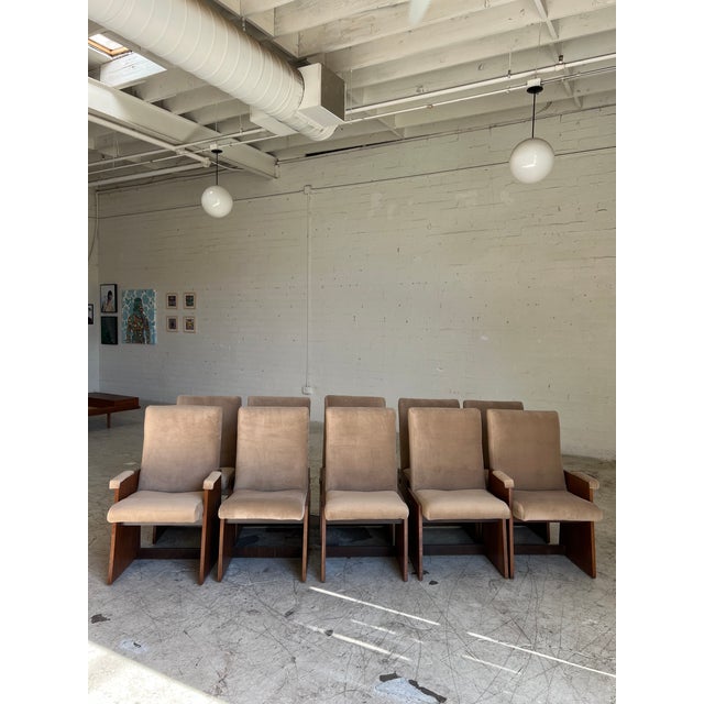 Mid-Century Modern Vintage High Back Upholstered Tan and Walnut Dining Chairs After Adrian Pearsall - Set of 10 For Sale - Image 3 of 5