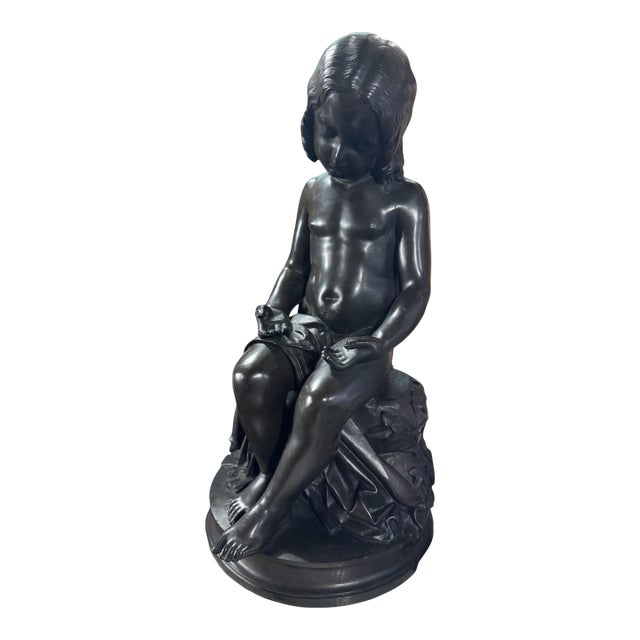 Antique Victorian 14" Figural Bronze Statue Sculpture Signed l.v. E. Robert 1847 For Sale